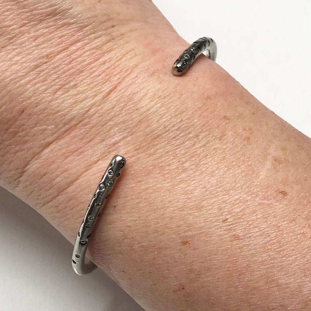 Kendra Scott Zorte Silver-tone Thin Tapered Cuff Clear Crystals Bracelet 6.75”